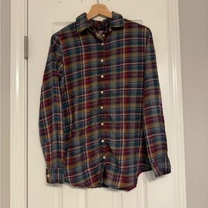 Johnny Was 3J Workshop Lorie Multicolor Plaid Embroidered Button Down Top